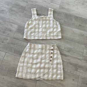 Madewell Plaid Button-Down Crop Top and Skirt Set